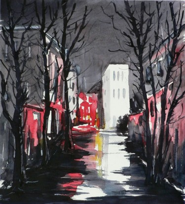 Painting titled "Rosso di notte" by Tito Fornasiero, Original Artwork