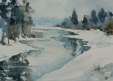 Painting titled "Inverno 7" by Tito Fornasiero, Original Artwork, Watercolor