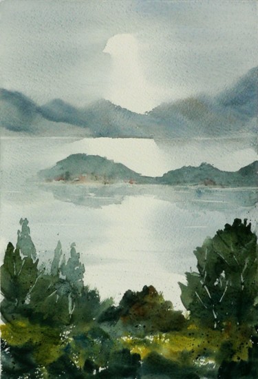 Mattina d'inverno sul lago di Como Pittura intitolato "Mattina d'inverno s…" da Tito Fornasiero, Opera d'arte originale, Acquarello