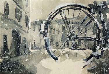 Painting titled "La bicicletta" by Tito Fornasiero, Original Artwork, Oil