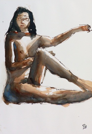 Pittura intitolato "Nudo 18" da Tito Fornasiero, Opera d'arte originale, Acquarello