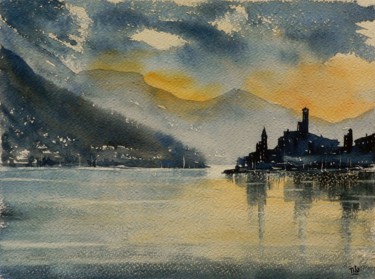 Malerei mit dem Titel "Lago di Como" von Tito Fornasiero, Original-Kunstwerk, Aquarell
