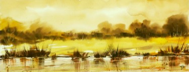 Painting titled "Giallo d'autunno" by Tito Fornasiero, Original Artwork, Watercolor