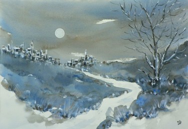 Pittura intitolato "Inverno 6" da Tito Fornasiero, Opera d'arte originale, Acquarello