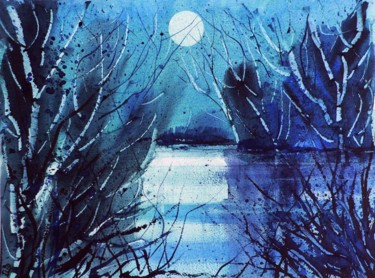 Pittura intitolato "Blu notte" da Tito Fornasiero, Opera d'arte originale, Olio