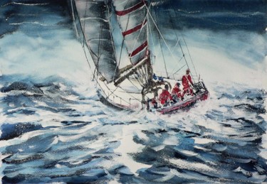 Painting titled "Mare mosso 4" by Tito Fornasiero, Original Artwork, Watercolor