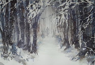 Pintura titulada "Paesaggio invernale…" por Tito Fornasiero, Obra de arte original, Acuarela