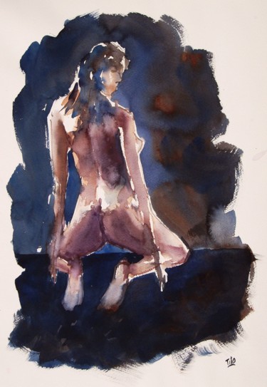 Pittura intitolato "Nudo 21" da Tito Fornasiero, Opera d'arte originale, Acquarello