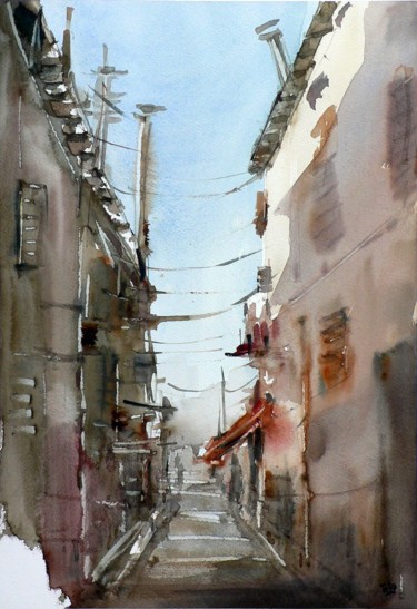 Painting titled "Vicolo ligure" by Tito Fornasiero, Original Artwork, Watercolor