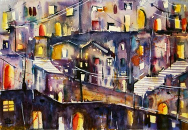 Fantasia cromatica 1 (ispirato ai Sassi di Matera) Pittura intitolato "Fantasia cromatica…" da Tito Fornasiero, Opera d'arte originale, Acquarello