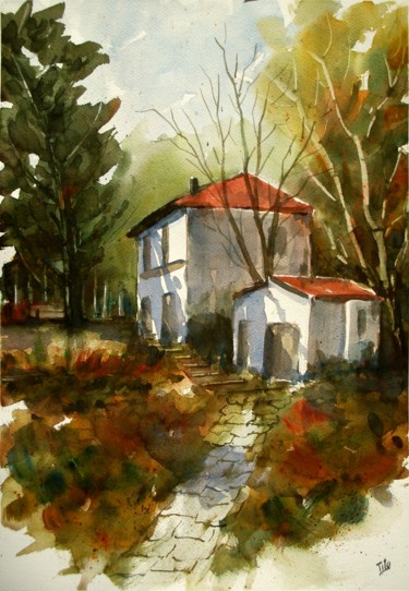 Painting titled "E' autunno" by Tito Fornasiero, Original Artwork, Watercolor