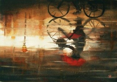 Pittura intitolato "Riflessi in bicicle…" da Tito Fornasiero, Opera d'arte originale, Acquarello