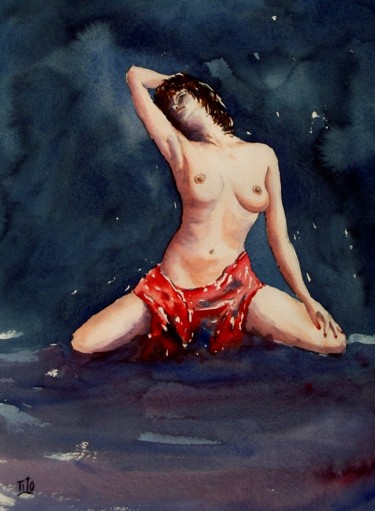 Pittura intitolato "Nudo N°20" da Tito Fornasiero, Opera d'arte originale, Acquarello