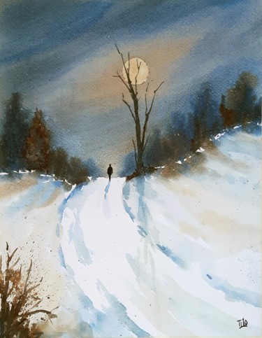 Pittura intitolato "Inverno #21" da Tito Fornasiero, Opera d'arte originale, Acquarello