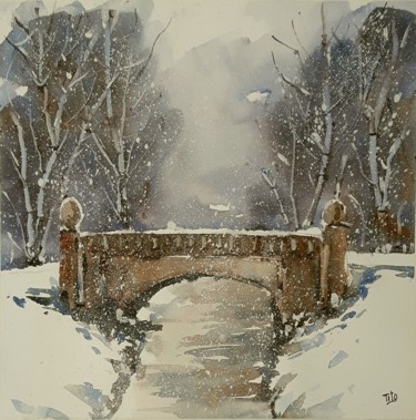 Pittura intitolato "Inverno N°22" da Tito Fornasiero, Opera d'arte originale, Acquarello