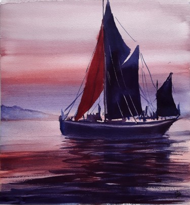 Pintura intitulada "Quasi in porto" por Tito Fornasiero, Obras de arte originais, Aquarela