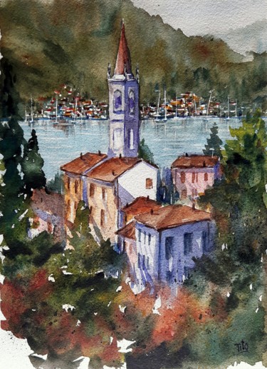 Картина под названием "Varenna (Lago di Co…" - Tito Fornasiero, Подлинное произведение искусства, Акварель