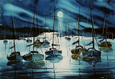 Pintura titulada "Blue Moon" por Tito Fornasiero, Obra de arte original, Acuarela