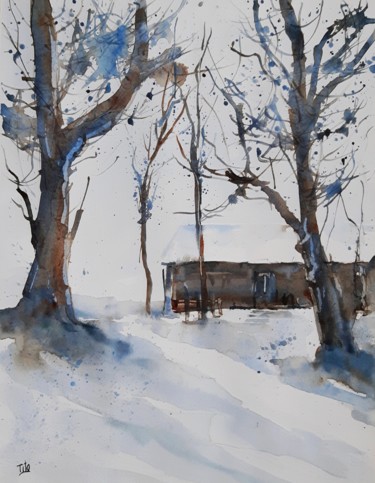 Pittura intitolato "Inverno #27" da Tito Fornasiero, Opera d'arte originale, Acquarello