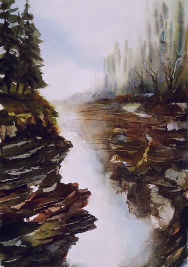 Peinture intitulée "Cascata" par Tito Fornasiero, Œuvre d'art originale, Aquarelle