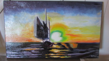 Painting titled "le rayon vert" by Pedro Paone, Original Artwork, Oil Mounted on Wood Stretcher frame
