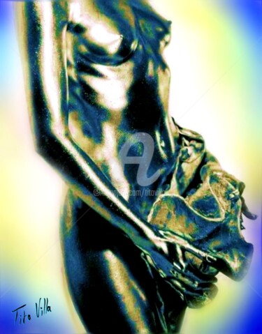 Digital Arts titled "Femme fleur." by Tito Villa, Original Artwork, Digital Painting