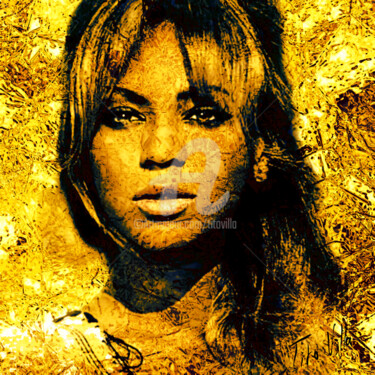 Digitale Kunst getiteld "Beyonce in gold." door Tito Villa, Origineel Kunstwerk, Digitaal Schilderwerk