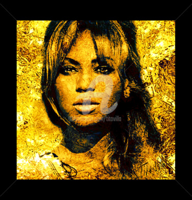 Digital Arts titled "Beyonce in gold chi…" by Tito Villa, Original Artwork, Digital Painting