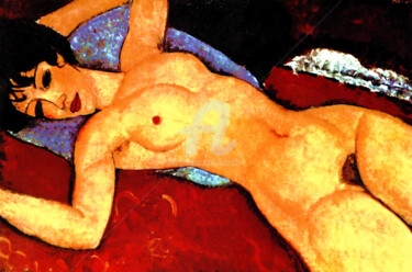 Digitale Kunst mit dem Titel "NU SUR UN COUSSIN." von Tito Villa, Original-Kunstwerk, Öl