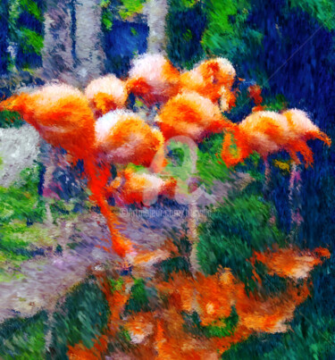 Digital Arts titled "Flamant rose." by Tito Villa, Original Artwork, Digital Painting