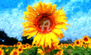 Digital Arts titled "Tournesol. Sunflowe…" by Tito Villa, Original Artwork, Digital Painting