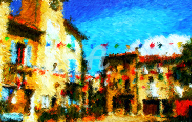 Arts numériques intitulée "Le village en fête." par Tito Villa, Œuvre d'art originale, Peinture numérique