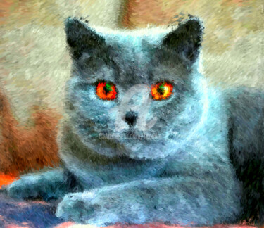 Arte digitale intitolato "Chat gris." da Tito Villa, Opera d'arte originale, Pittura digitale