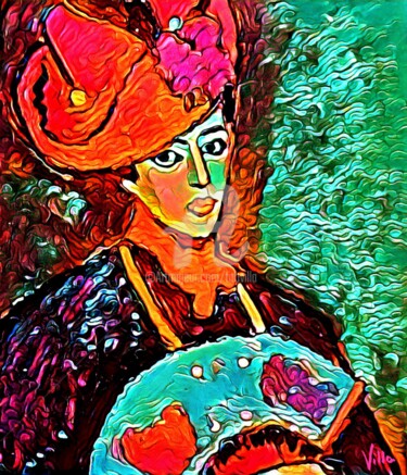 Digital Arts titled "Le chapeau rouge." by Tito Villa, Original Artwork, Digital Painting