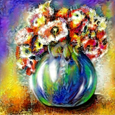 Digital Arts titled "Le vase bleu." by Tito Villa, Original Artwork, Digital Painting