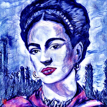 Digital Arts titled "Frida kalho blues." by Tito Villa, Original Artwork, Digital Painting