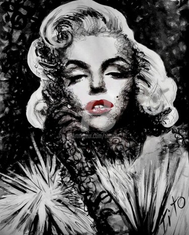 Drawing titled "Monroe-Pop black se…" by Tito Villa, Original Artwork, Ink