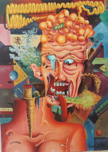 Peinture intitulée "Psichiatra OGM" par Titti Milos, Œuvre d'art originale, Huile