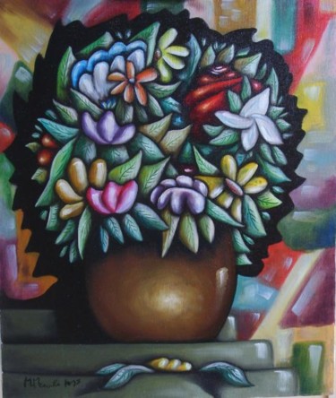 Painting titled "Pensieri" by Titti Milos, Original Artwork, Oil Mounted on Wood Stretcher frame