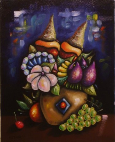 제목이 "Vaso in ombra"인 미술작품 Titti Milos로, 원작, 기름 나무 들것 프레임에 장착됨