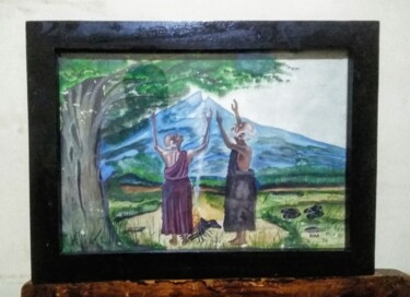 Painting titled "Offerring" by Titus Chege, Original Artwork, Watercolor Mounted on Other rigid panel