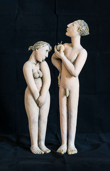Sculptuur getiteld "Adam und Eva, Skulp…" door Sergej Luzewitsch, Origineel Kunstwerk, Klei