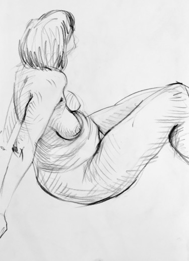 Drawing titled "Akt Zeichnung, Frau…" by Sergej Luzewitsch, Original Artwork, Charcoal