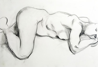 Zeichnungen mit dem Titel "Frau, liegend, Aktz…" von Sergej Luzewitsch, Original-Kunstwerk, Kohle