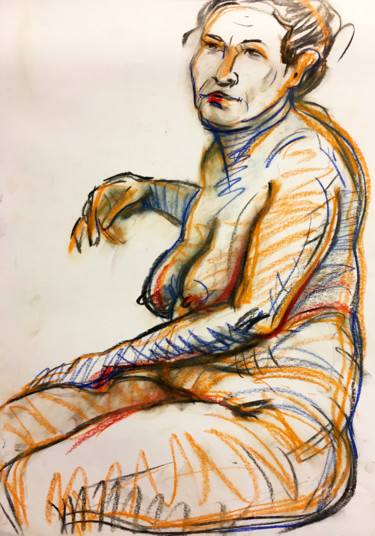 Drawing titled "Frau sitzend, weibl…" by Sergej Luzewitsch, Original Artwork, Pastel