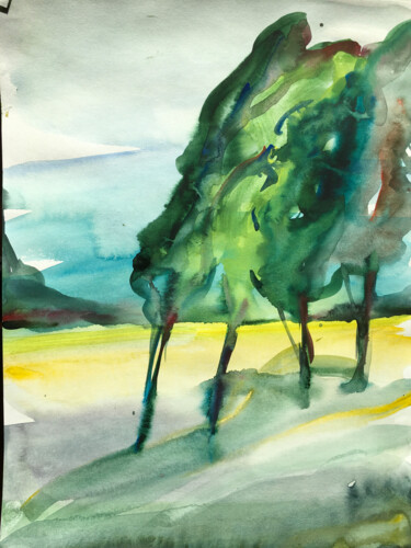 Schilderij getiteld "Landschaft, Aquarel…" door Sergej Luzewitsch, Origineel Kunstwerk, Aquarel