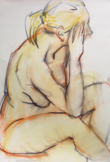 Zeichnungen mit dem Titel "Akt,Pastel, Sitzend" von Sergej Luzewitsch, Original-Kunstwerk, Pastell