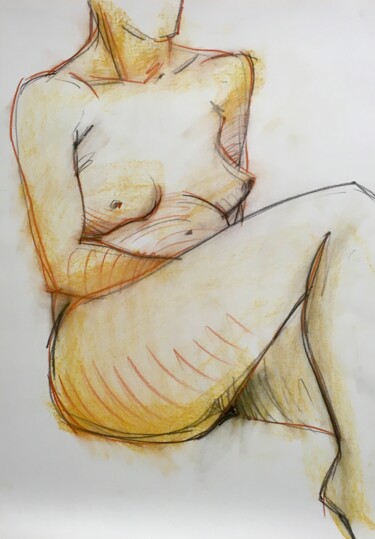 Drawing titled "Akt, ZEichnung, Fig…" by Sergej Luzewitsch, Original Artwork, Pastel