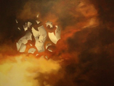 Painting titled "Explosion" by Tjerk Reijinga, Original Artwork, Oil Mounted on Wood Stretcher frame