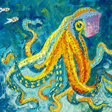 Schilderij getiteld "One fun octopuc" door Tetiana Kushnirova, Origineel Kunstwerk, Olie